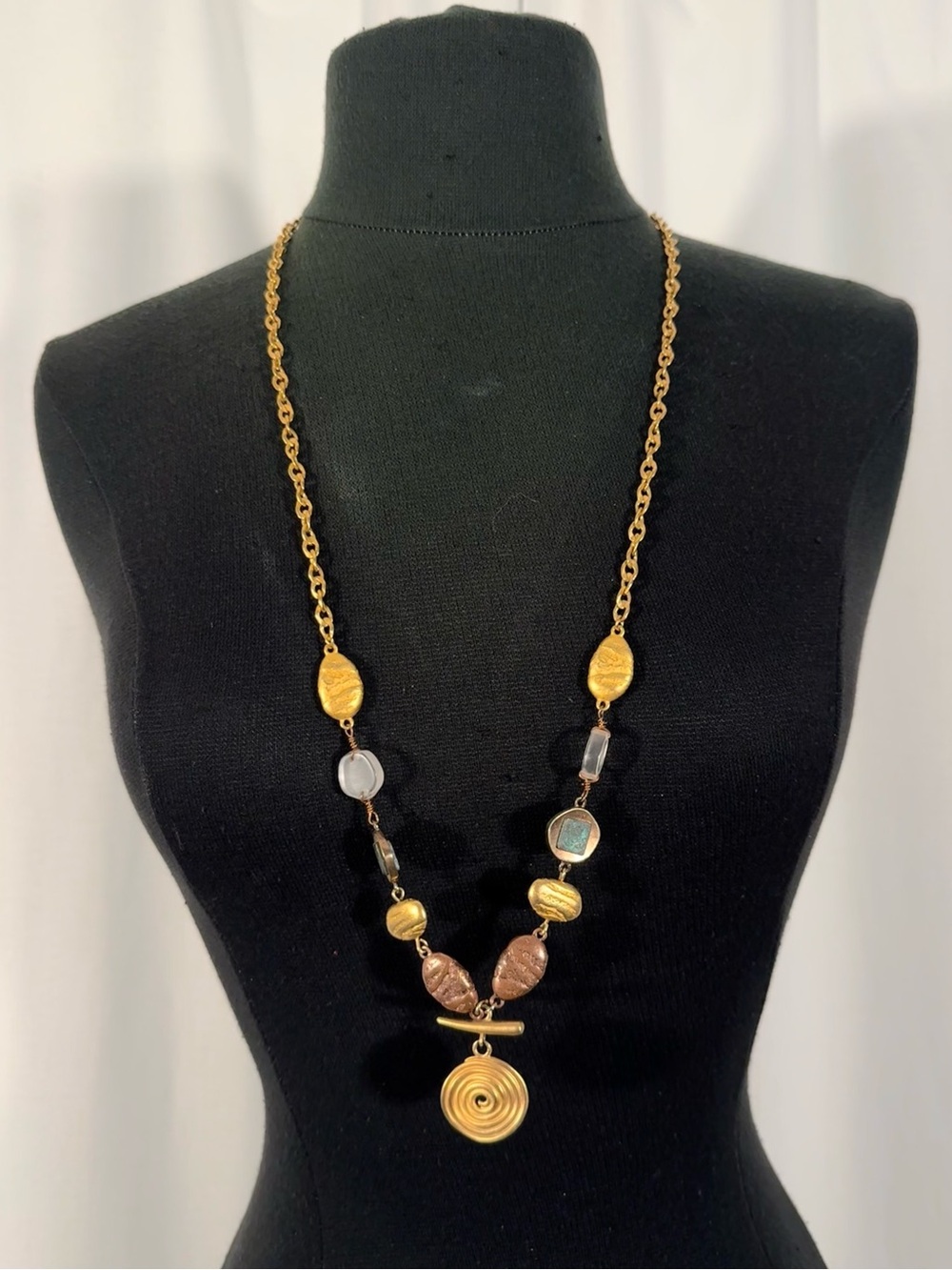 Vintage OLCI Mixed-Metal Spiral Pendant Necklace